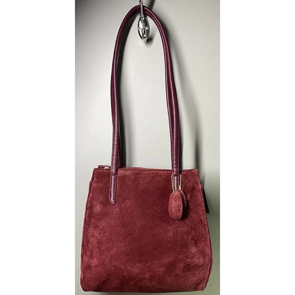 Unbranded Womens Leather Suede Purse‎ Burgundy Shoulder Bag 9x9x2.5